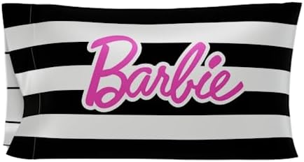 Franco Collectibles Barbie Black White Striped Pillowcase 20x30