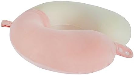 Makimoo Travel Neck Pillow with Memory Foam and Snap Adjustments Pink