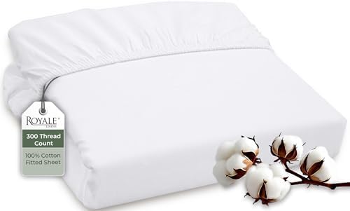Royale Linens 300 TC Twin Fitted Sheet - 100 Combed Cotton Deep Pocket