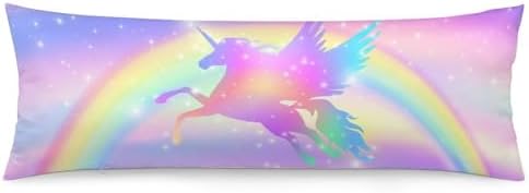 Rainbow Unicorn Stars Body Pillow Cover with Zipper 20x54