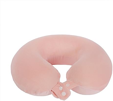 Makimoo Travel Neck Pillow with Memory Foam and Snap Adjustments Pink