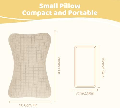vocheer 11x7in Mini Travel Pillow Cotton Removable Cover Machine Washable Dark Beige-1PC