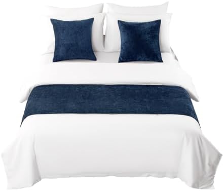 AMBERIS Dark Blue Chenille Bed Runner