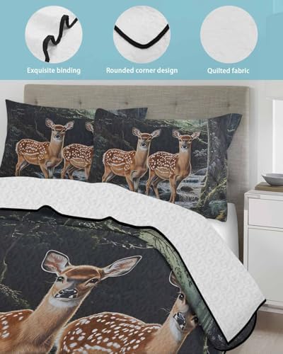 Stongaro Twin XL Forest Deer Quilt Comforter Set 3 Pieces