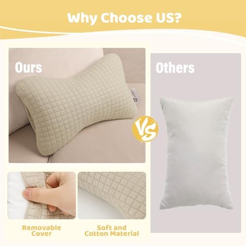 vocheer 11x7in Mini Travel Pillow Cotton Removable Cover Machine Washable Dark Beige-1PC
