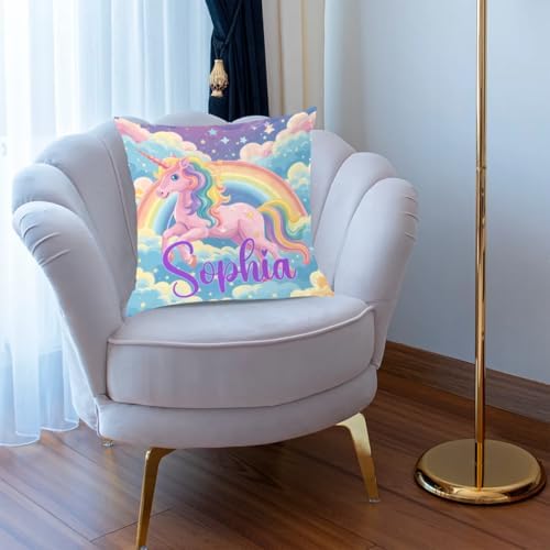 Personalized Pink Unicorn Rainbow Square Pillowcase for Kids