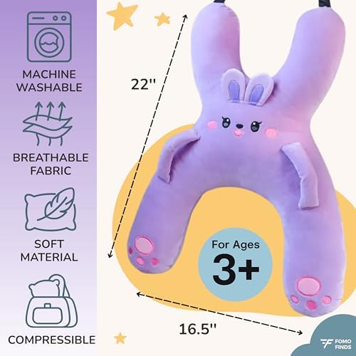 Kids Car Sleeping Pillow - X-Shaped Plush Animal with Seat Belt Slot - Purple