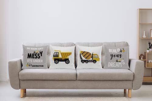 Construction Truck Kids Pillow Covers Set of 4
