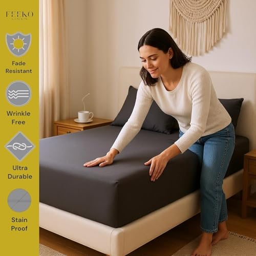 FEEKO Cal King 4 Piece Sheet Set - Hotel Luxury Microfiber Dark Grey