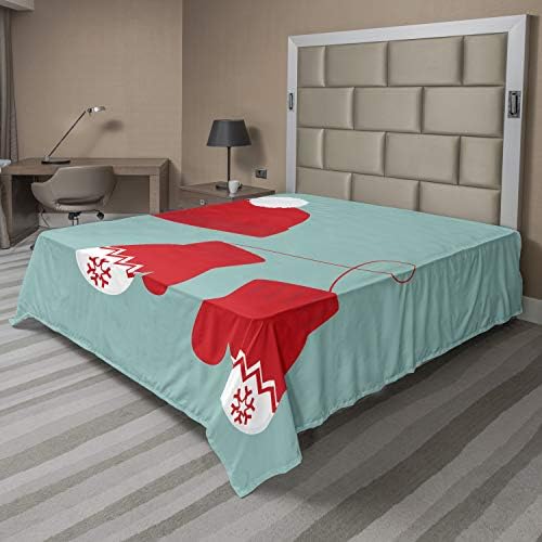 Ambesonne Christmas Flat Sheet - 108x102 Inches California King Vibrant Holiday Design