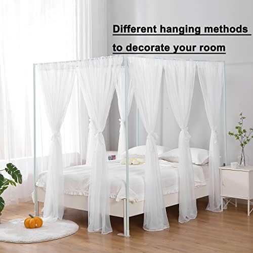 WANFASO White Canopy Bed Curtain for Queen Bed 8PCS Chiffon Panels