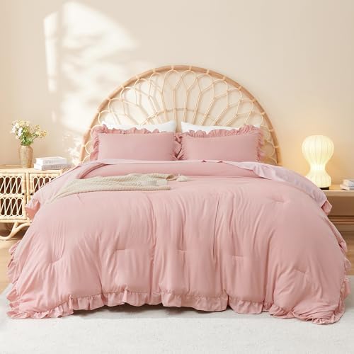 Litanika Blush Pink Ruffle Comforter Set 3 Pieces
