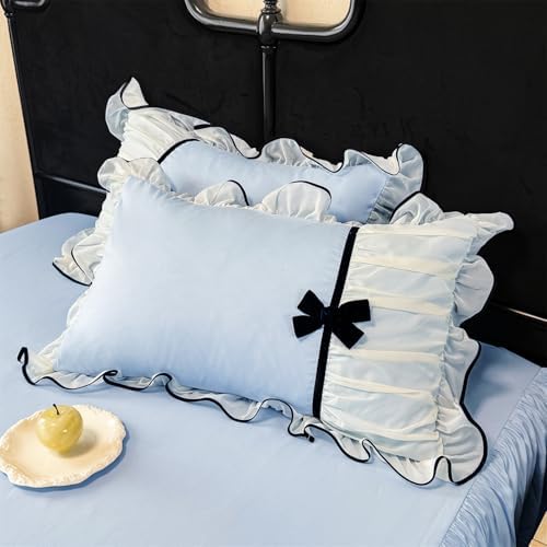 SOUKECHY Princess Pink Ruffle Duvet Cover Set with Bowtie