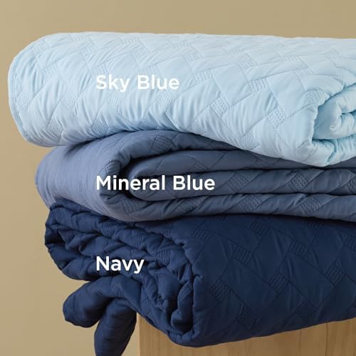 Bedsure Queen Quilt - Lightweight Bedspread with Mineral Blue Basket Weave Pattern Soft Durable