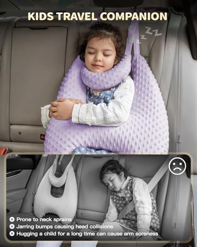 Memory Foam Kids Travel Pillow with Velvet Dots and Adjustable Straps
