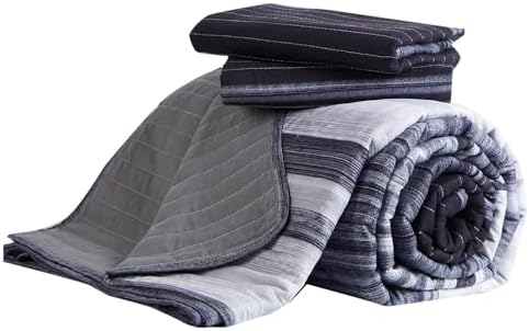 KAKIJUMN Queen Quilt Set with 2 Pillow Shams Black White Grey Striped Bedding