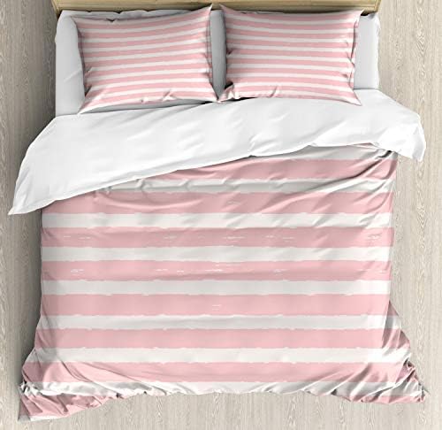 Ambesonne Stripe Duvet Cover Set - California King Pink Blush