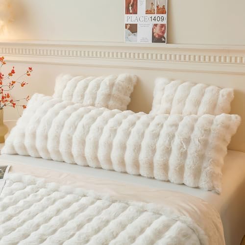 LIFEREVO Fluffy Faux Rabbit Fur Pillow Cover
