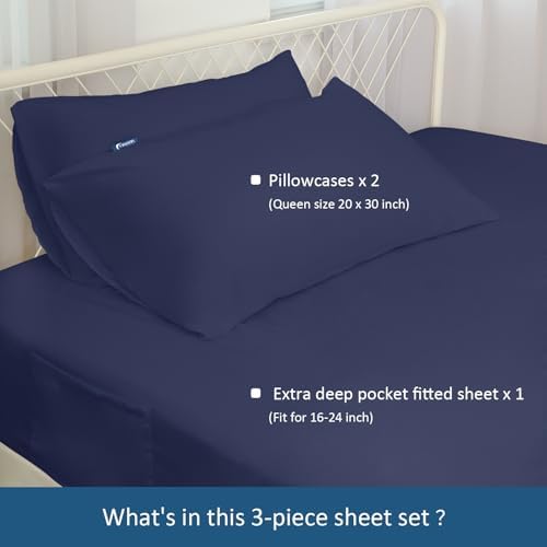 Moonsea Deep Pocket Twin Sheets Set for Kids Air Mattress - Navy Blue
