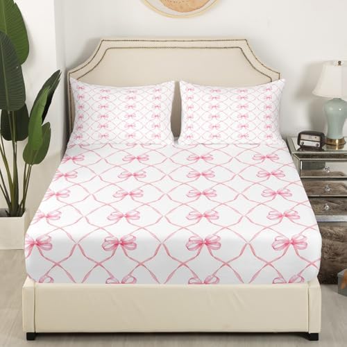Erosebridal Pink Bow Knot Bed Sheet Set for Kids