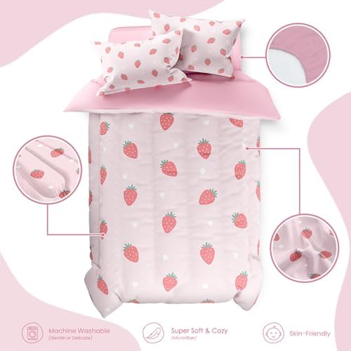 SANDJEST Strawberry Duvet Cover Set Twin for Kids