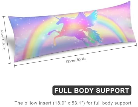 Rainbow Unicorn Stars Body Pillow Cover with Zipper 20x54