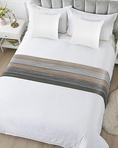 Litter Star King Bed Runner Farmhouse Gradient Gray Wood Grain Bedding Scarf