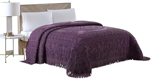 Beatrice Home Fashions Medallion Chenille Bedspread Queen Eggplant 1
