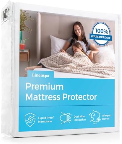 LINENSPA Waterproof Mattress Protector Twin Size White 1