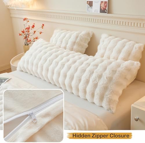 LIFEREVO Fluffy Faux Rabbit Fur Pillow Cover
