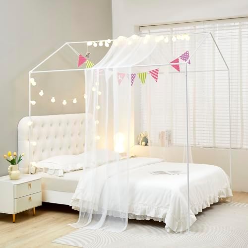Mengersi Bed Canopy with Lights TwinTwin XL White