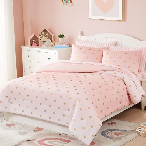 Wink Deer Pink Gold Heart Twin Comforter Set