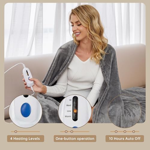 McJaw Electric Heated Blanket 72x84 Full Size Ivory Gray