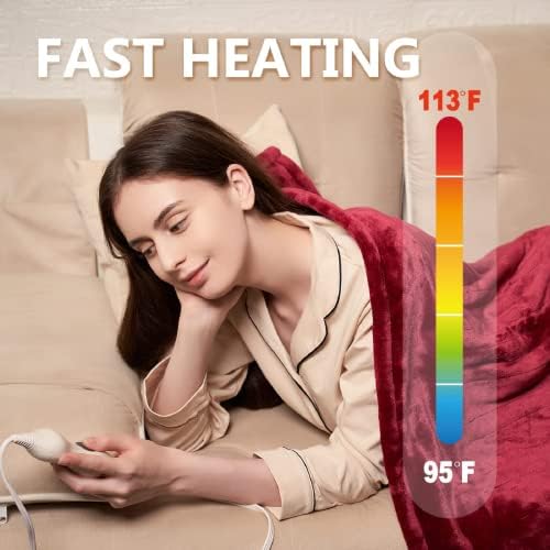 Tefici Electric Heated Blanket Throw with 3 Heat Levels and 4hr Auto Off