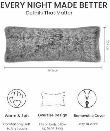 ZonLi Fuzzy Body Pillow Cover - Grey
