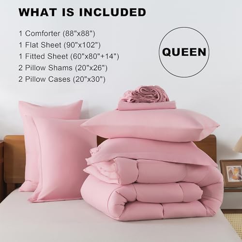 ElNido Queen Blush Pink Queen Comforter Set 7 Pieces