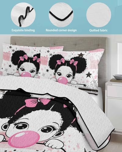 Stongaro Quilt Twin XL Cute Girl Comforter Set 3 Pieces