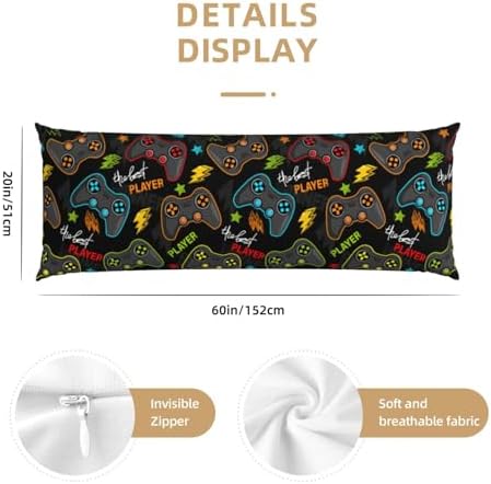Gaming Body Pillow Case for Boys 20x60 Microfiber with Zipper
