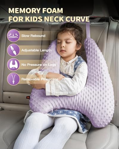 Memory Foam Kids Travel Pillow with Velvet Dots and Adjustable Straps