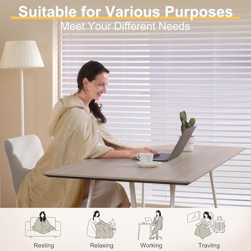 Gintao Heated Blanket Throw with Detachable Hat and Snap Buttons