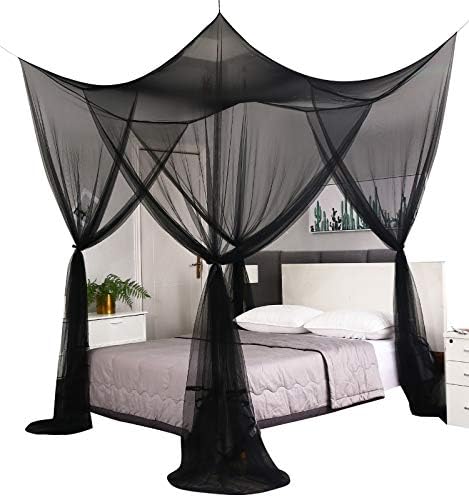 Mengersi Black Bed Canopy with 4 Openings Gothic Halloween Decor