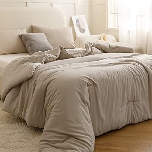 ROSGONIA Oatmeal King Comforter Set 3pcs