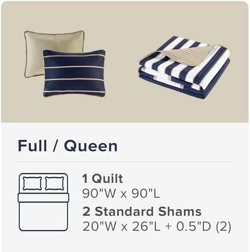 Comfort Spaces Quilt Set with Verone White Blue Stripe