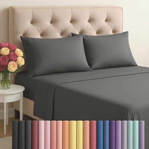 FEEKO Cal King 4 Piece Sheet Set - Hotel Luxury Microfiber Dark Grey
