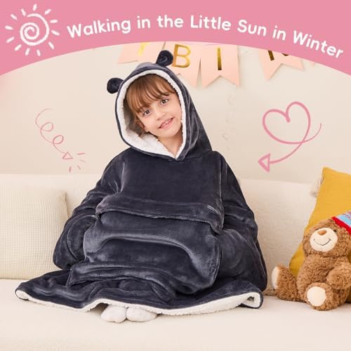 yescool Wearable Blanket Hoodie for Kids One Size Grey