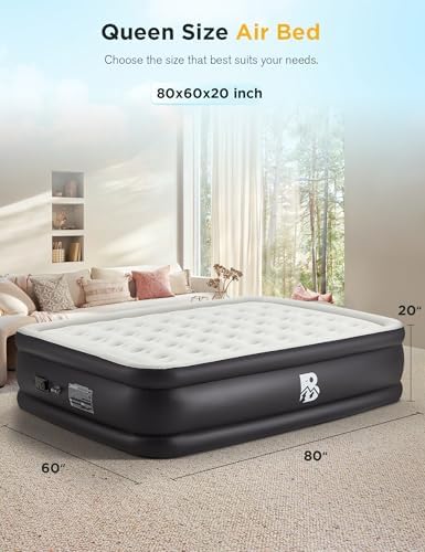 BUPPLEE 20 Queen Air Mattress with Built-in Pump - 600 lbs Support