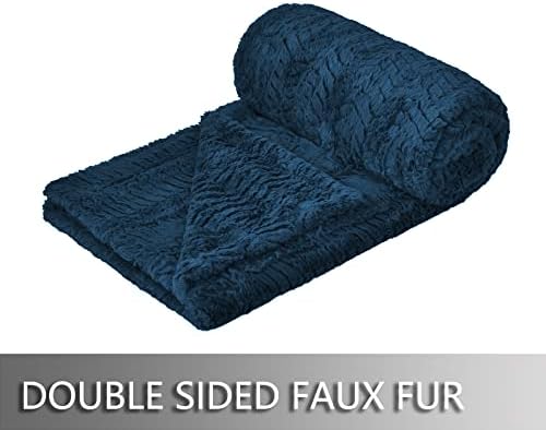YUSOKI 2-Layer Faux Fur Throw Blanket - Navy Blue 50 x 63