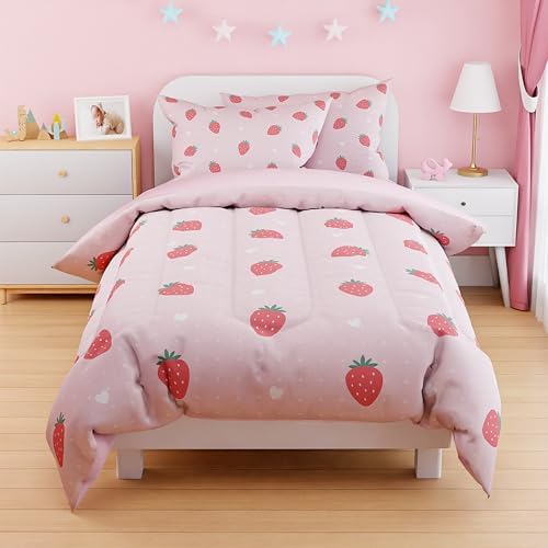 SANDJEST Strawberry Duvet Cover Set Twin for Kids