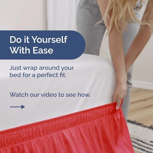 CGK Unlimited Wrap Around Dust Ruffle Bed Skirt 2 Pillowcases Bundle - Red
