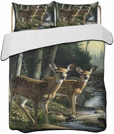 Stongaro Forest Deer Twin XL Quilt Set 3 Piece
